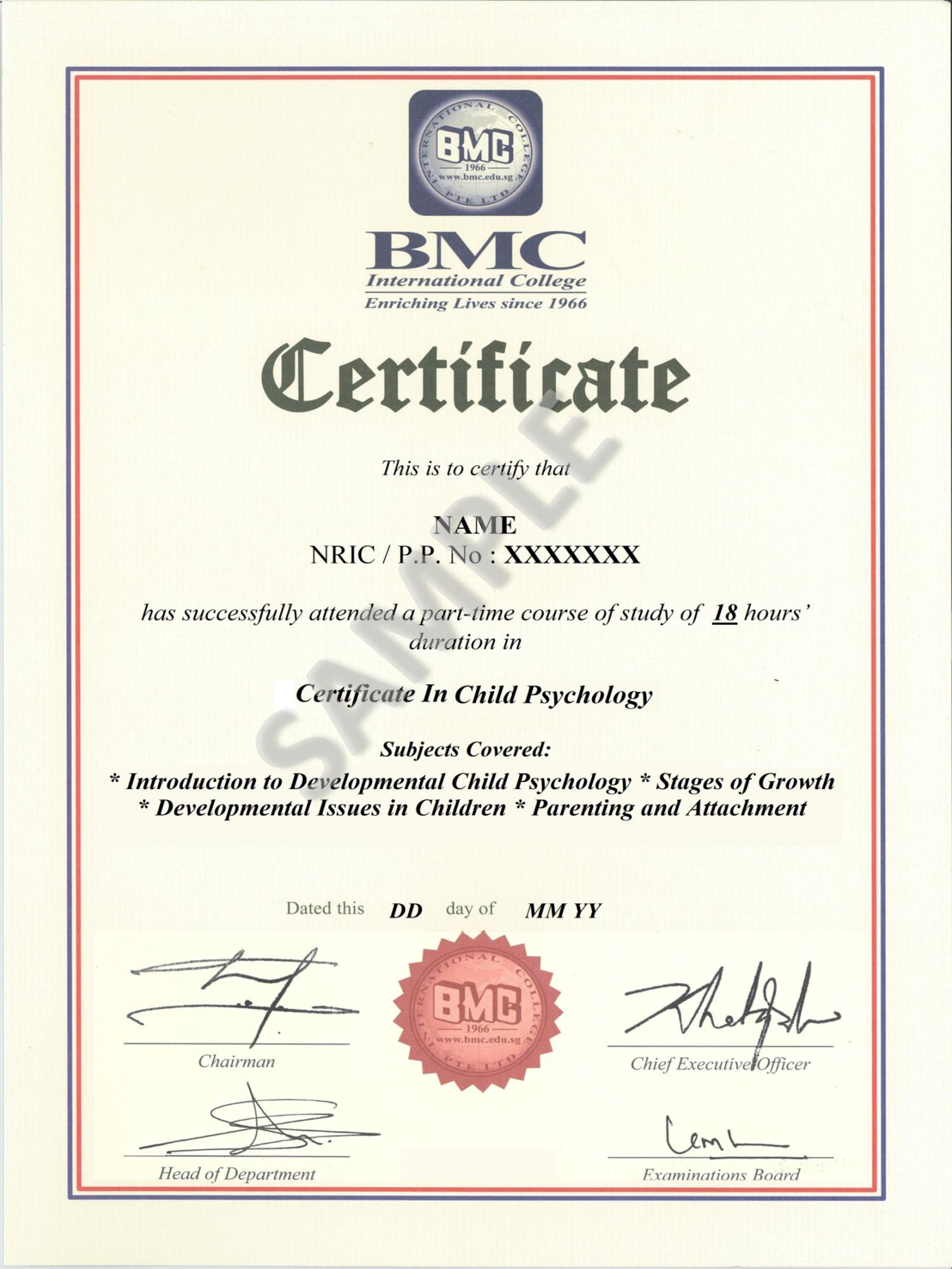 Certificate In Child Psychology BMC