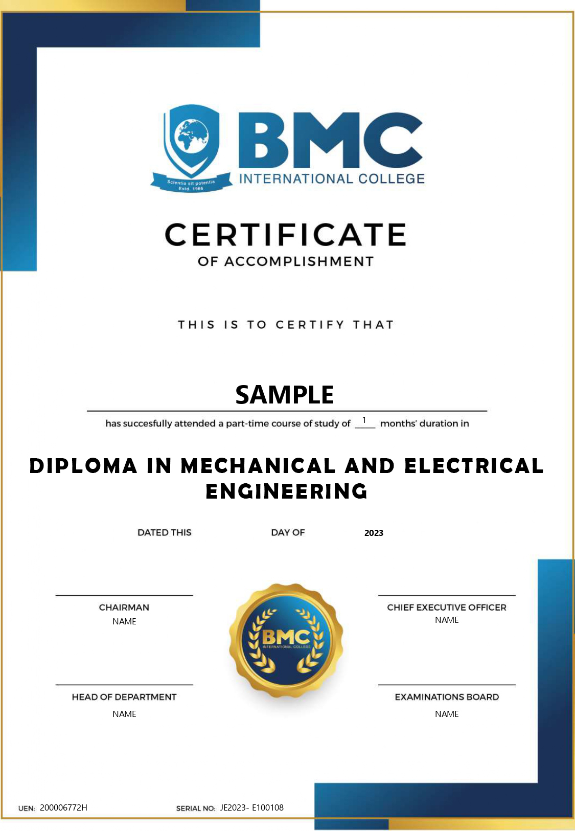 Diploma in Mechanical and Electrical Engineering - BMC